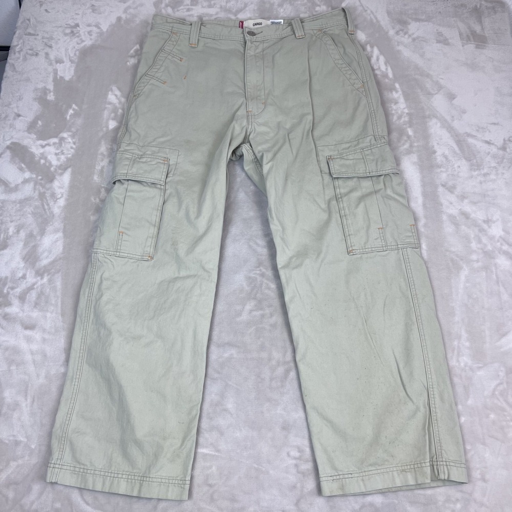 Vintage Levis Cargo Pants Mens 36x30 Beige Baggy Utility Y2K Grunge Rugged READ